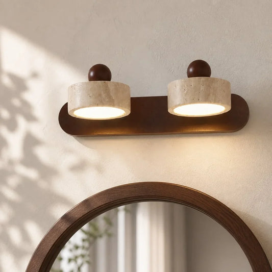 Contemporary Travertine and Wood LED Wall Sconce, 2, 3 or 4 Heads