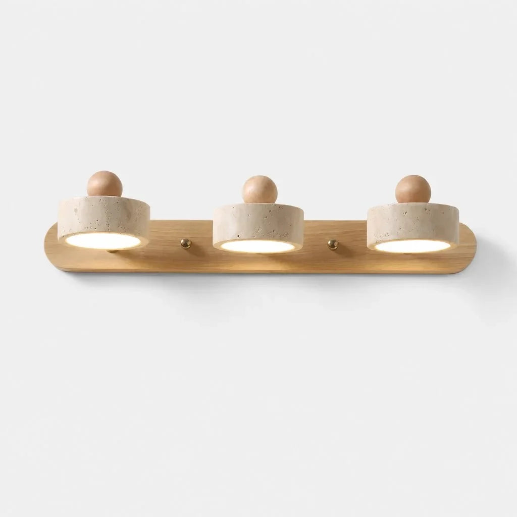 Contemporary Travertine and Wood LED Wall Sconce, 2, 3 or 4 Heads