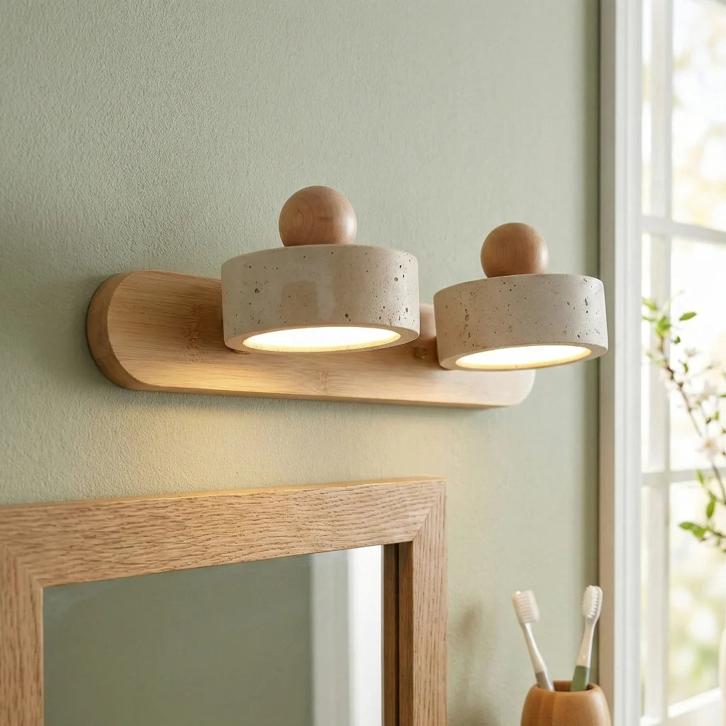 Contemporary Travertine and Wood LED Wall Sconce, 2, 3 or 4 Heads