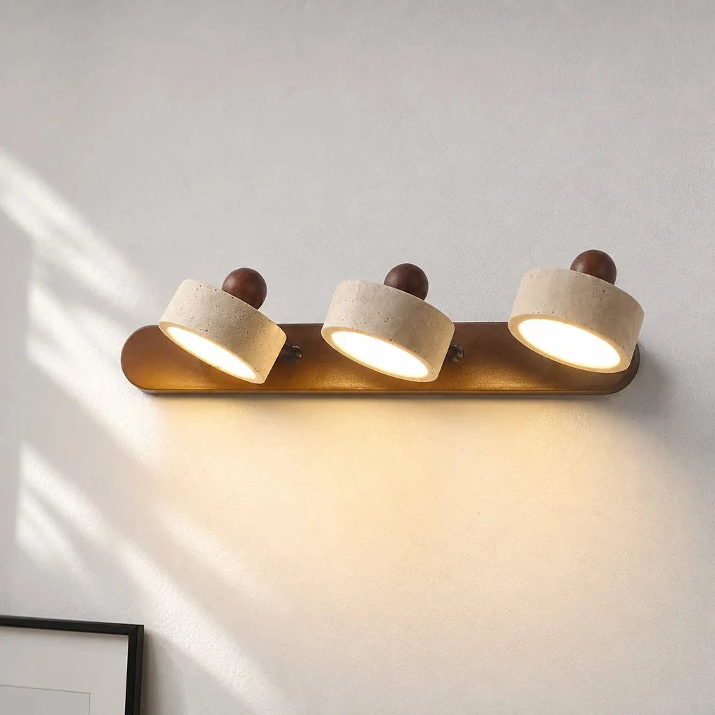 Contemporary Travertine and Wood LED Wall Sconce, 2, 3 or 4 Heads