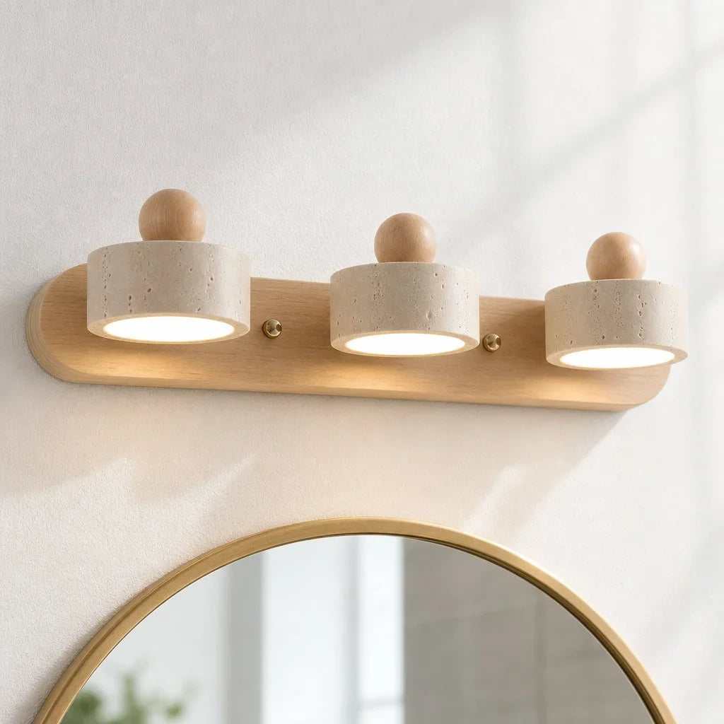Contemporary Travertine and Wood LED Wall Sconce, 2, 3 or 4 Heads