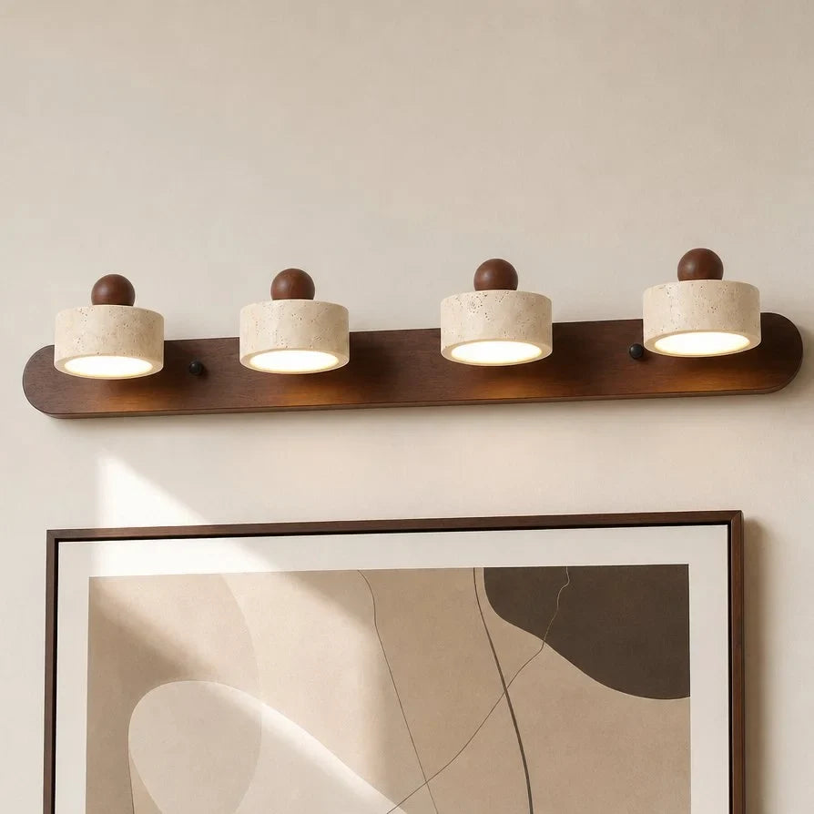 Contemporary Travertine and Wood LED Wall Sconce, 2, 3 or 4 Heads