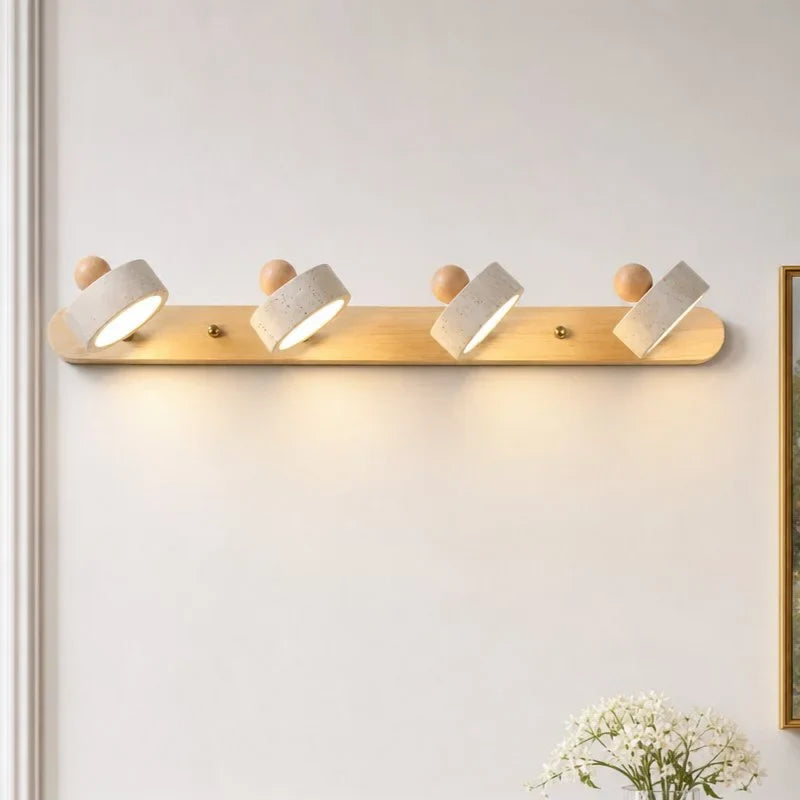Contemporary Travertine and Wood LED Wall Sconce, 2, 3 or 4 Heads