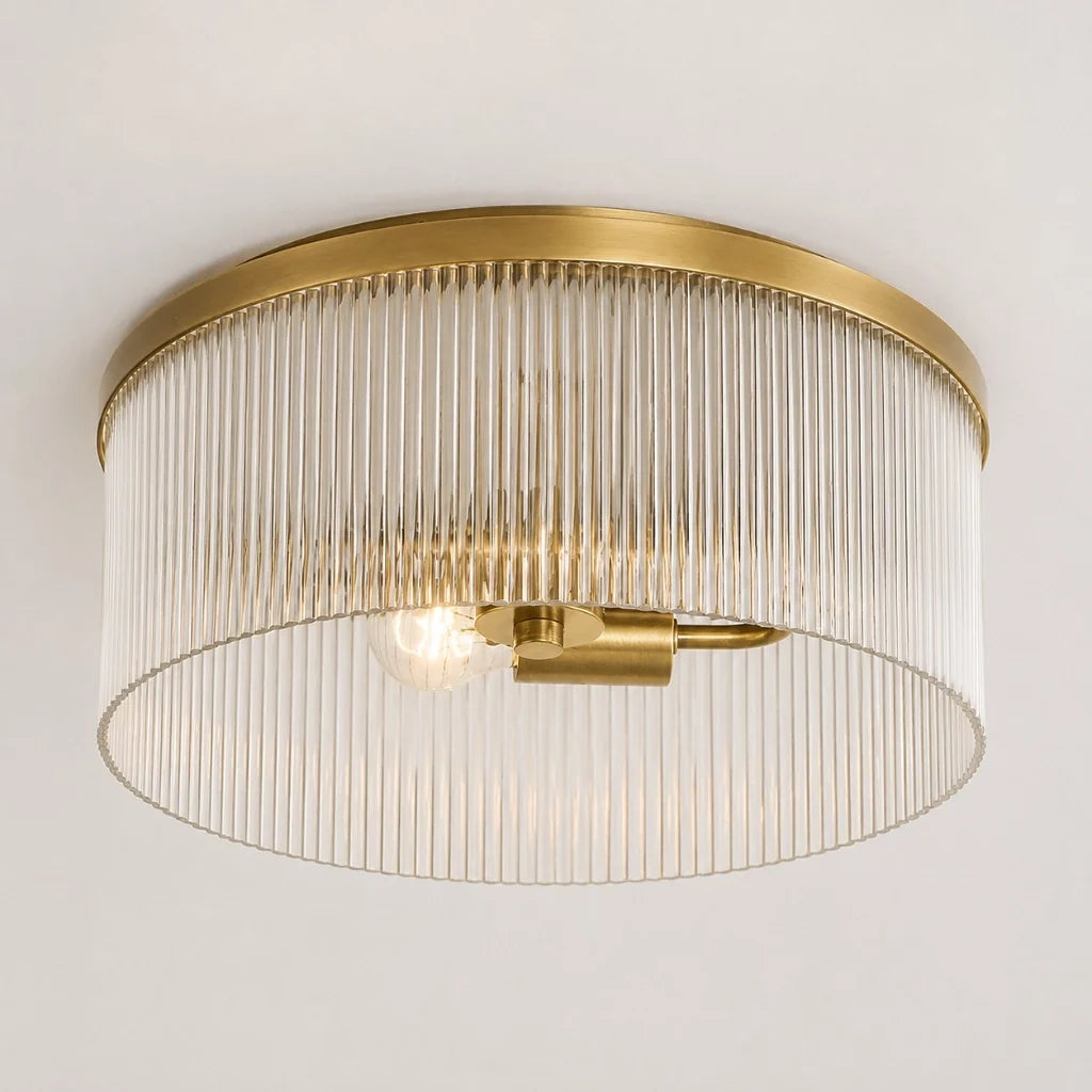 Rustic Farmhouse Ribbed Glass Flush Mount Ceiling Light, 14 in