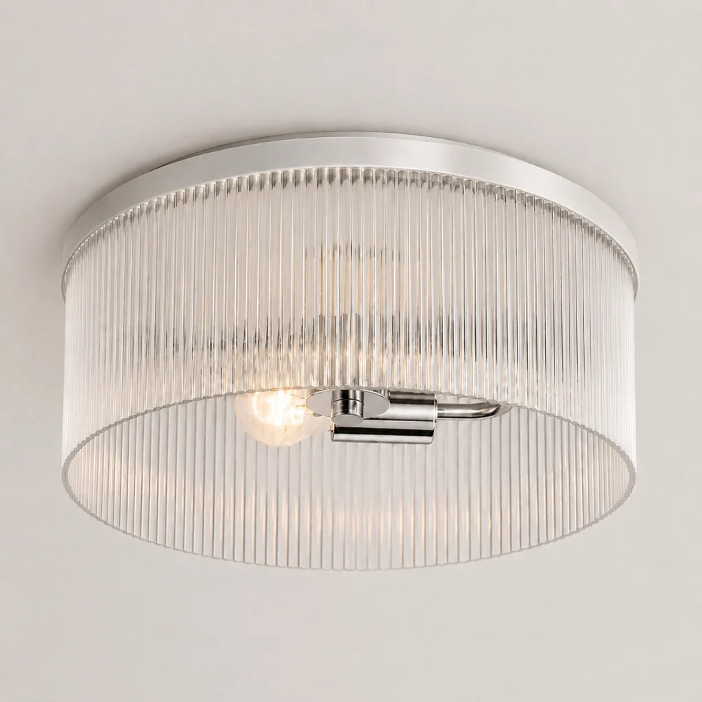 Rustic Farmhouse Ribbed Glass Flush Mount Ceiling Light, 14 in