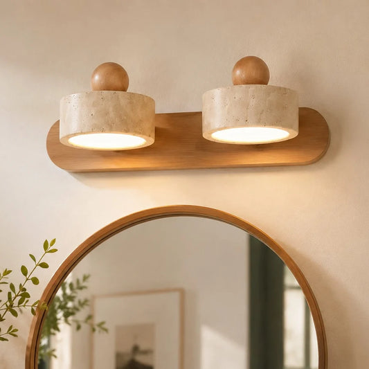 Contemporary Travertine and Wood LED Wall Sconce, 2, 3 or 4 Heads