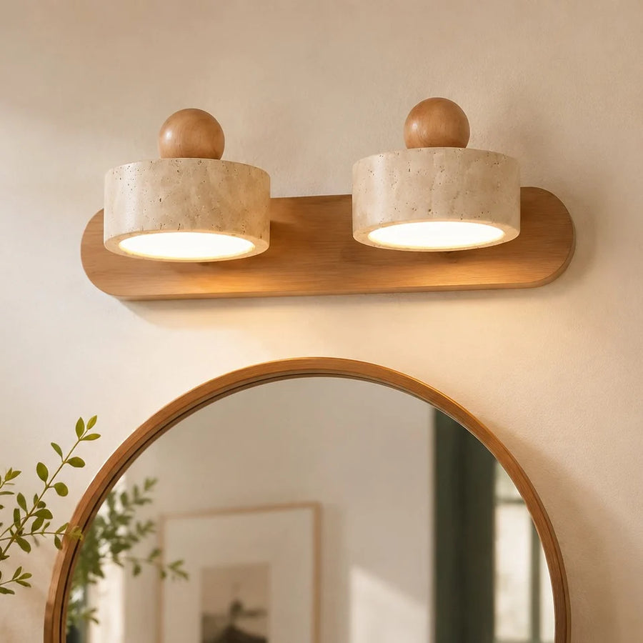 Contemporary Travertine and Wood LED Wall Sconce, 2, 3 or 4 Heads