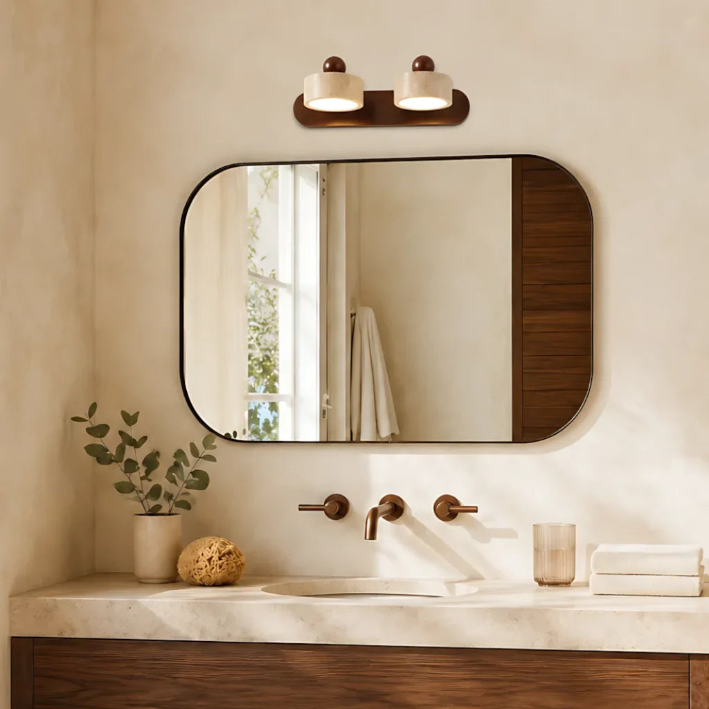Contemporary Travertine and Wood LED Wall Sconce, 2, 3 or 4 Heads