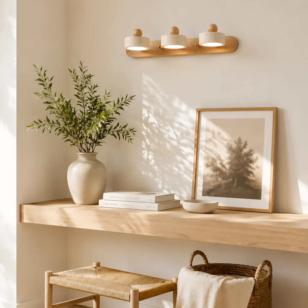 Contemporary Travertine and Wood LED Wall Sconce, 2, 3 or 4 Heads