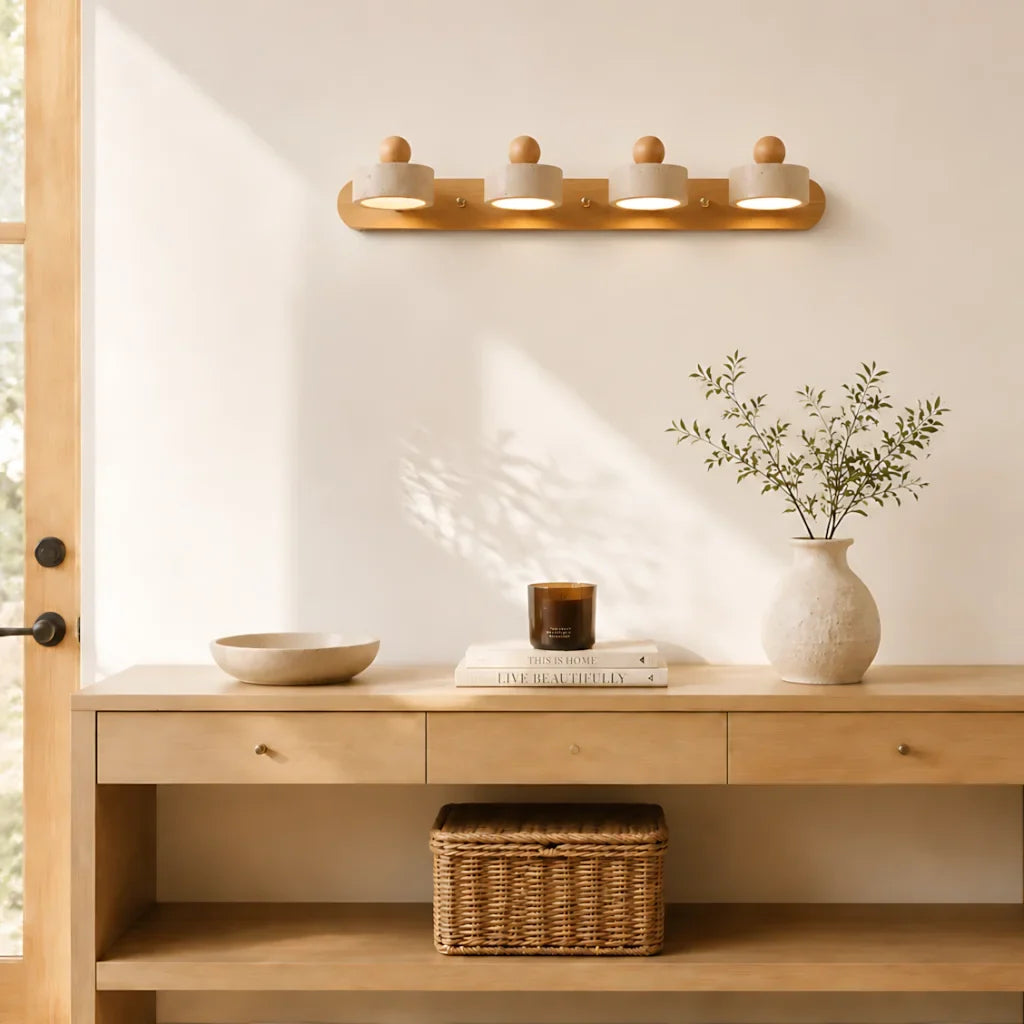 Contemporary Travertine and Wood LED Wall Sconce, 2, 3 or 4 Heads