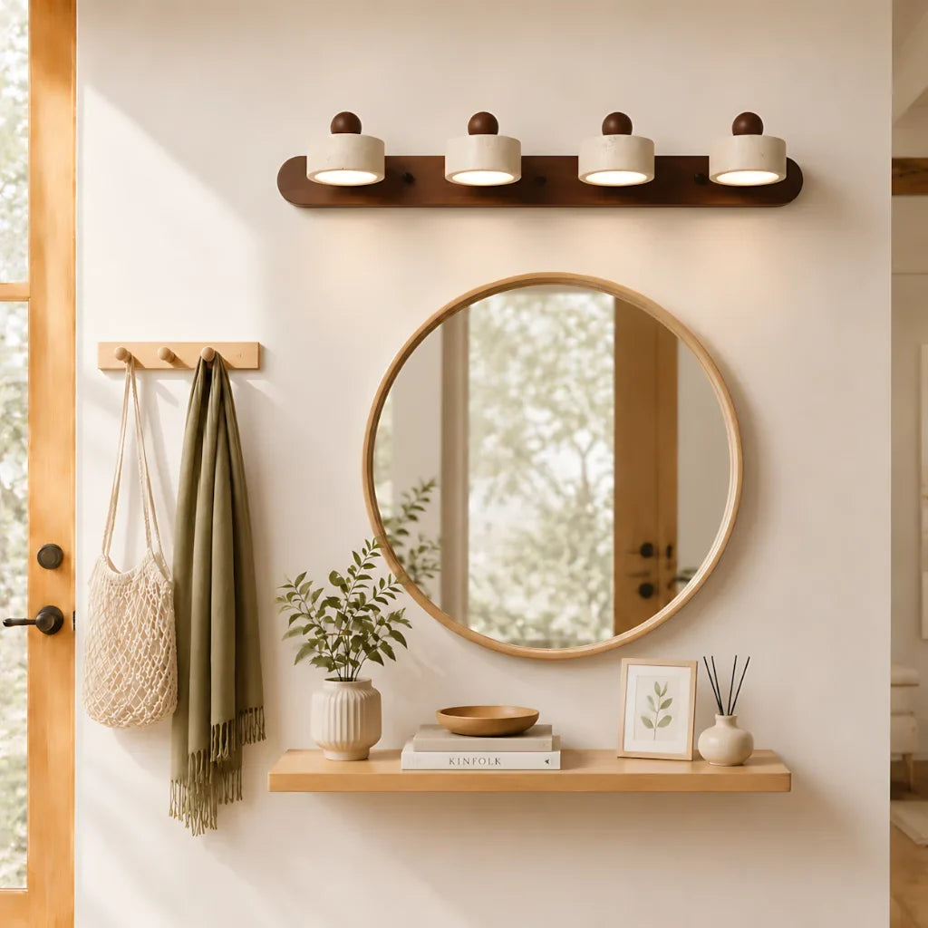 Contemporary Travertine and Wood LED Wall Sconce, 2, 3 or 4 Heads