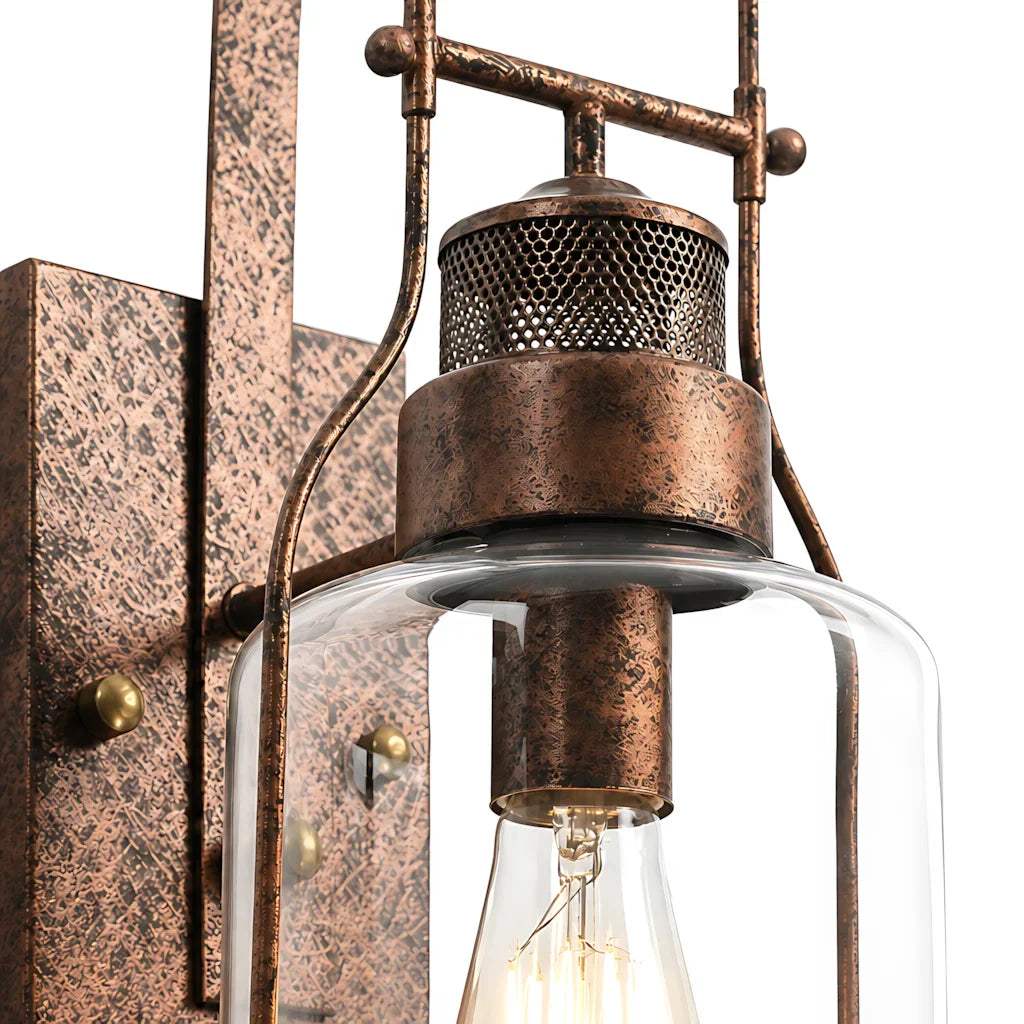Industrial Metal and Glass Jar Wall Sconce, Black or Rust Finish
