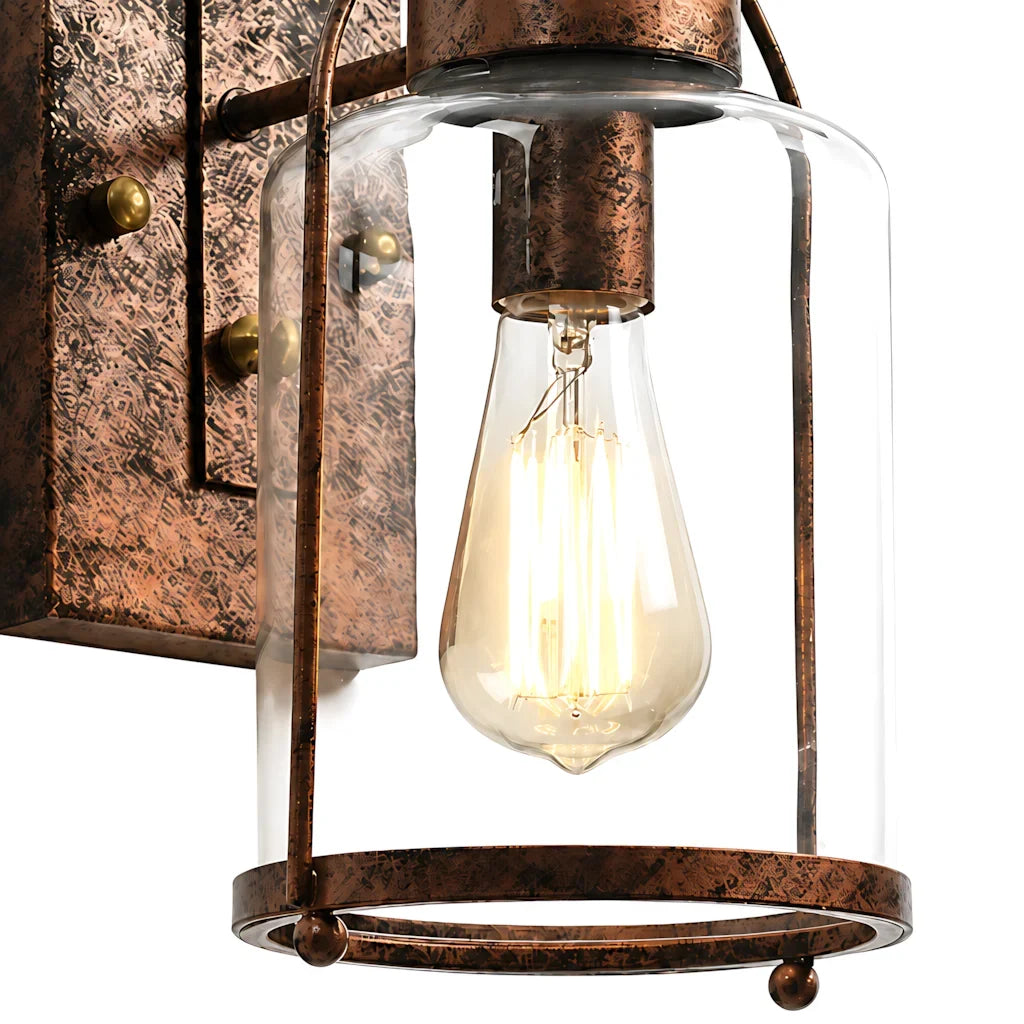 Industrial Metal and Glass Jar Wall Sconce, Black or Rust Finish