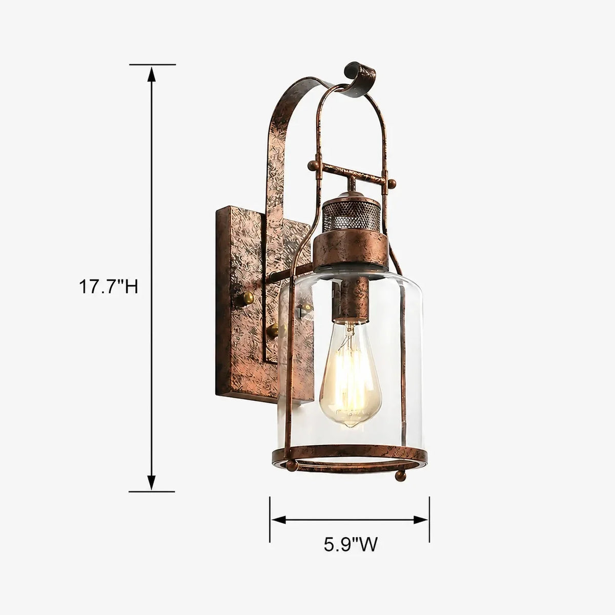 Industrial Metal and Glass Jar Wall Sconce, Black or Rust Finish