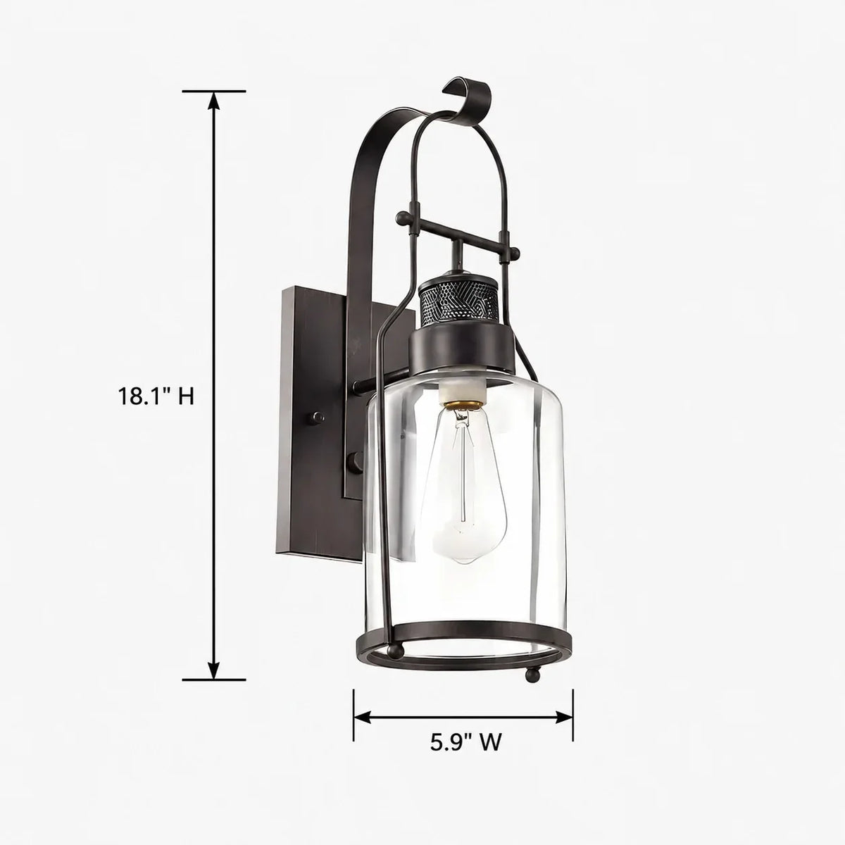 Industrial Metal and Glass Jar Wall Sconce, Black or Rust Finish
