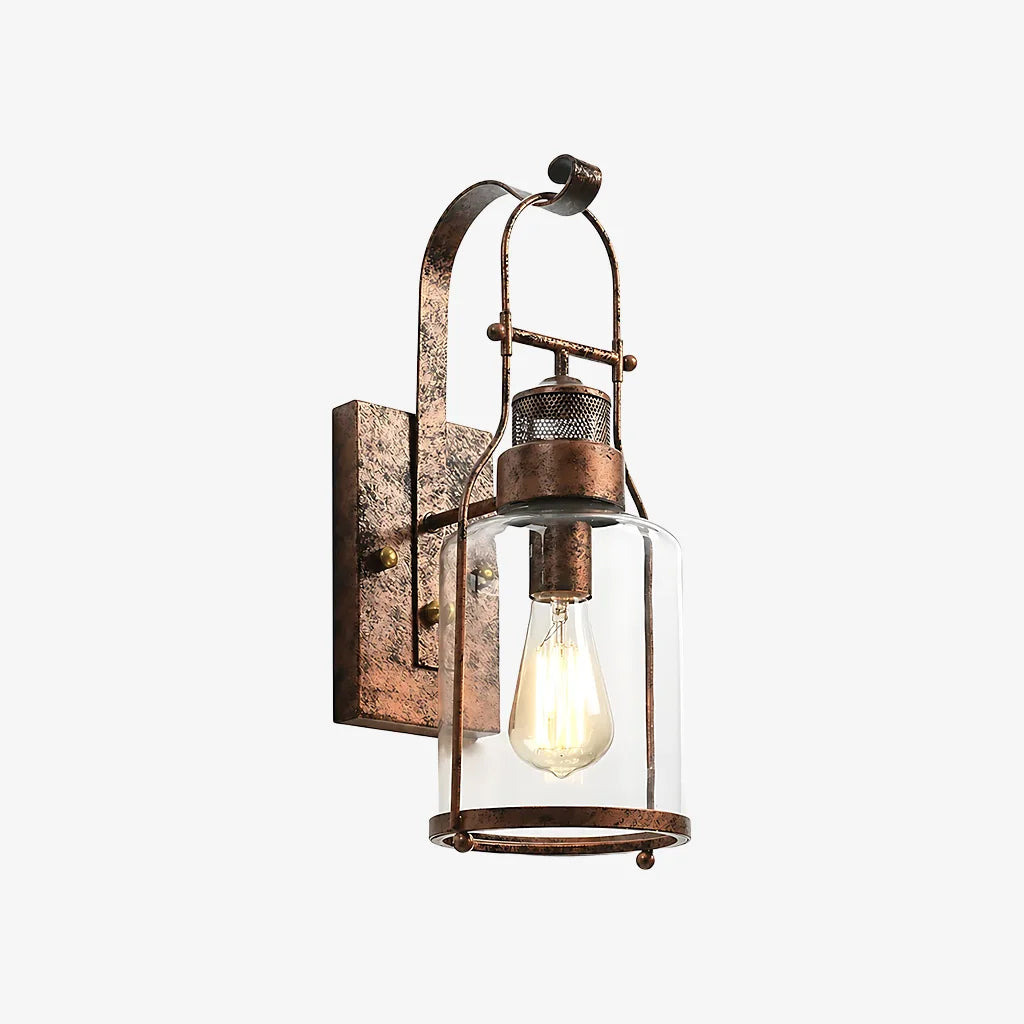 Industrial Metal and Glass Jar Wall Sconce, Black or Rust Finish