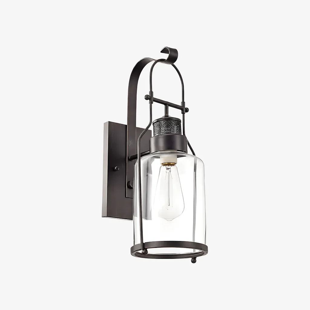 Industrial Metal and Glass Jar Wall Sconce, Black or Rust Finish
