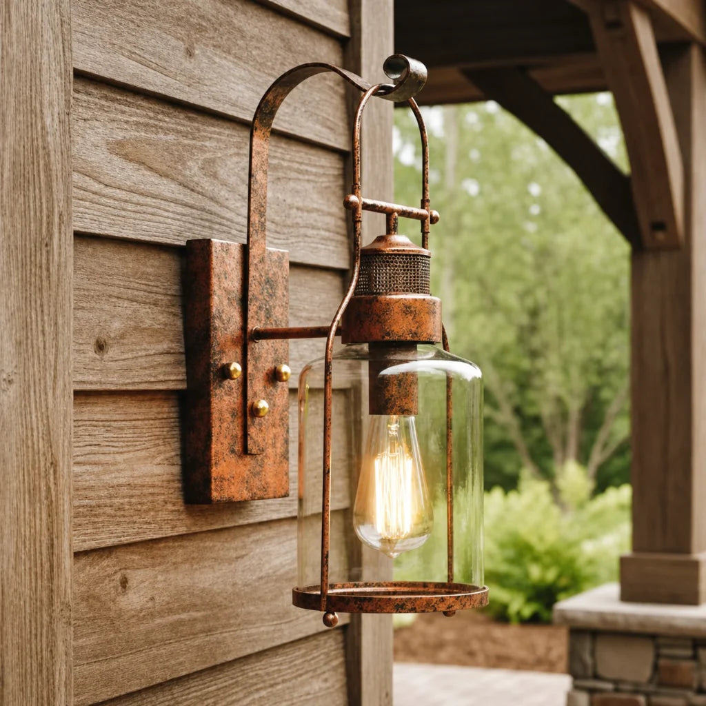 Industrial Metal and Glass Jar Wall Sconce, Black or Rust Finish