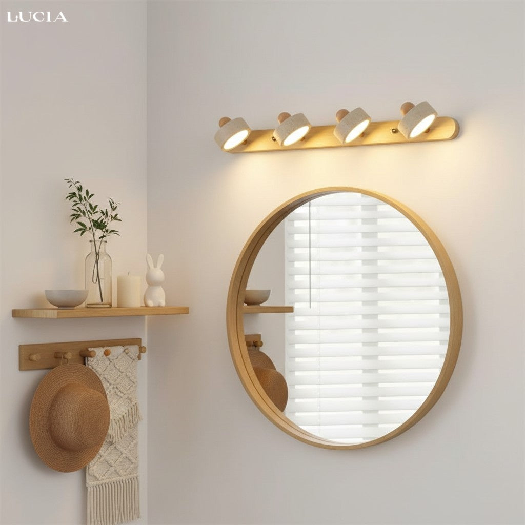 Contemporary Travertine and Wood LED Wall Sconce, 2, 3 or 4 Heads