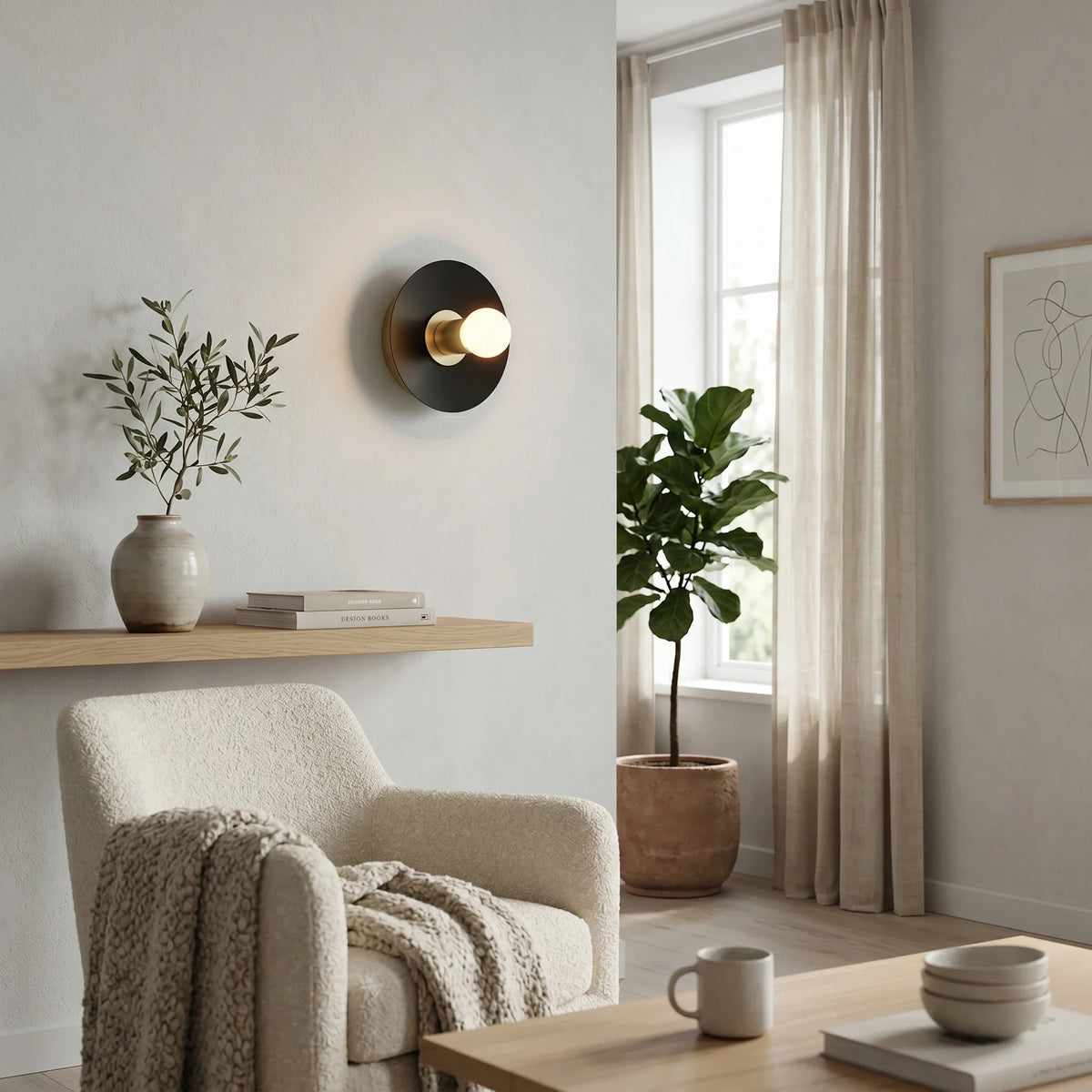 Mid-Century Modern Brass Wall Light with Opal Milk Glass Globe