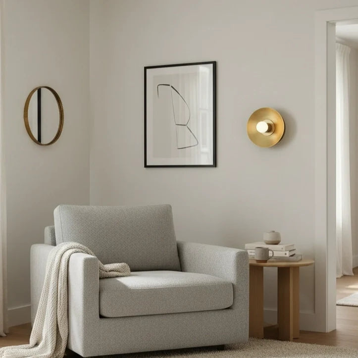 Mid-Century Modern Brass Wall Light with Opal Milk Glass Globe