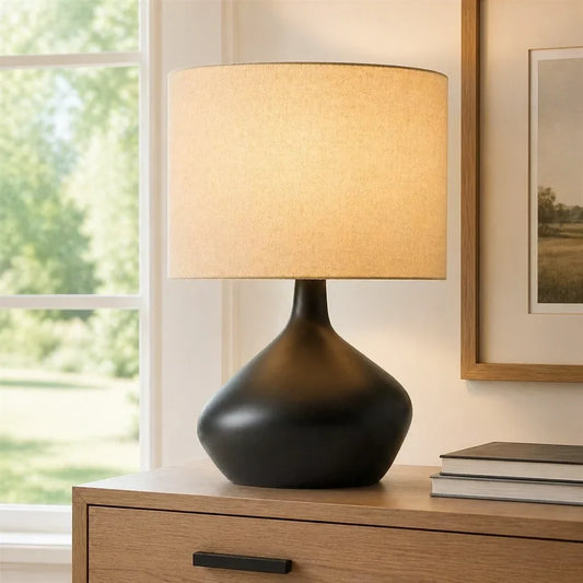 Ceramic Base Table Lamp with Fabric Shade, Dimmer Compatible