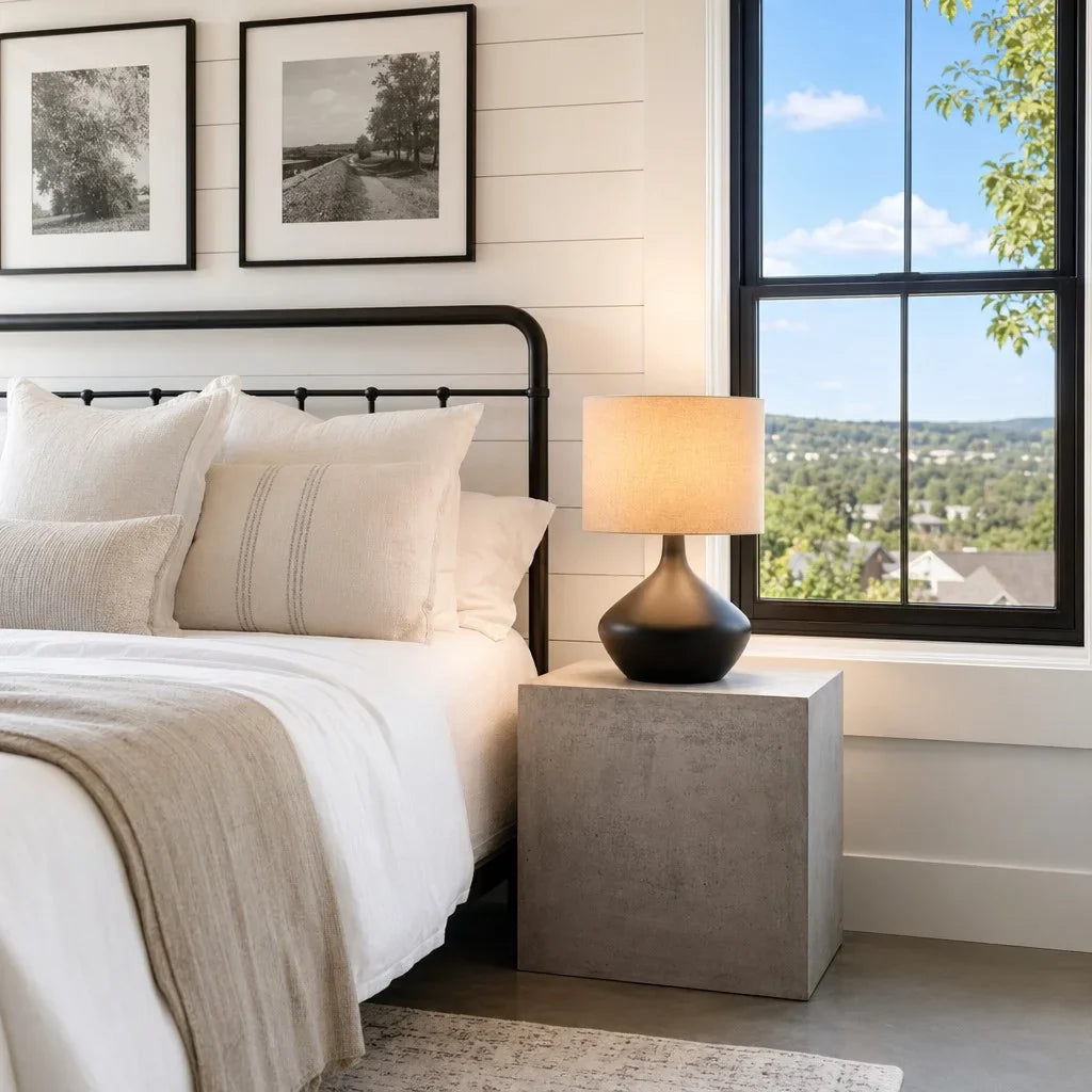 Ceramic Base Table Lamp with Fabric Shade, Dimmer Compatible