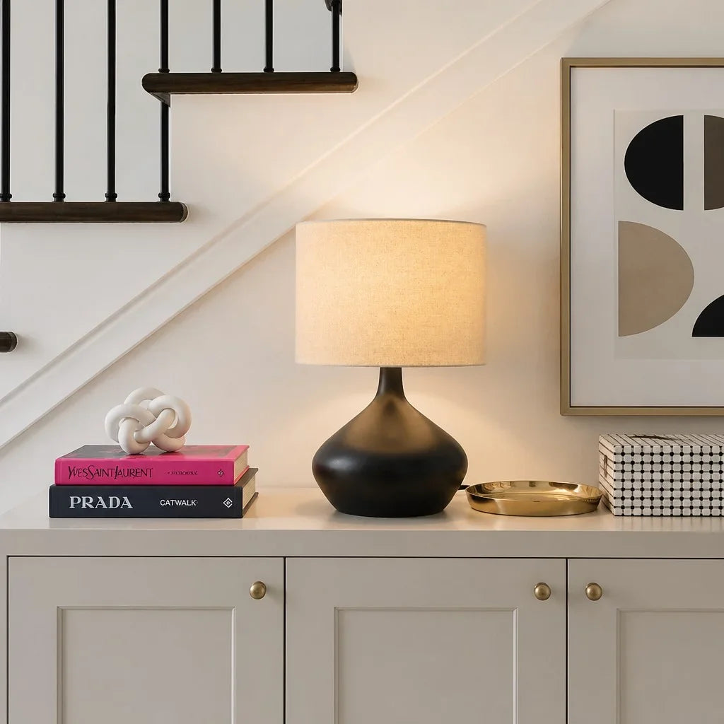 Ceramic Base Table Lamp with Fabric Shade, Dimmer Compatible