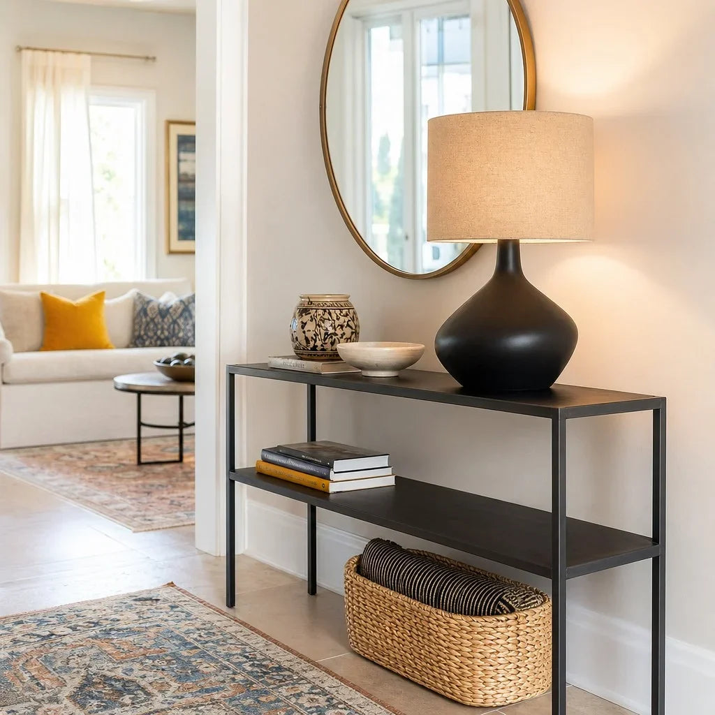 Ceramic Base Table Lamp with Fabric Shade, Dimmer Compatible