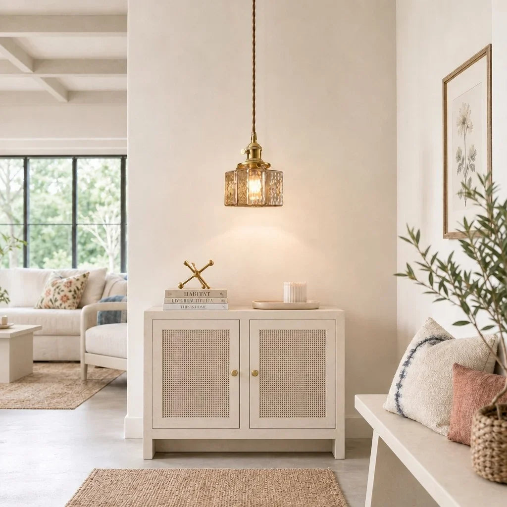 Modern Cube Hammered Glass Pendant Light, Clear Glass, Three Sizes