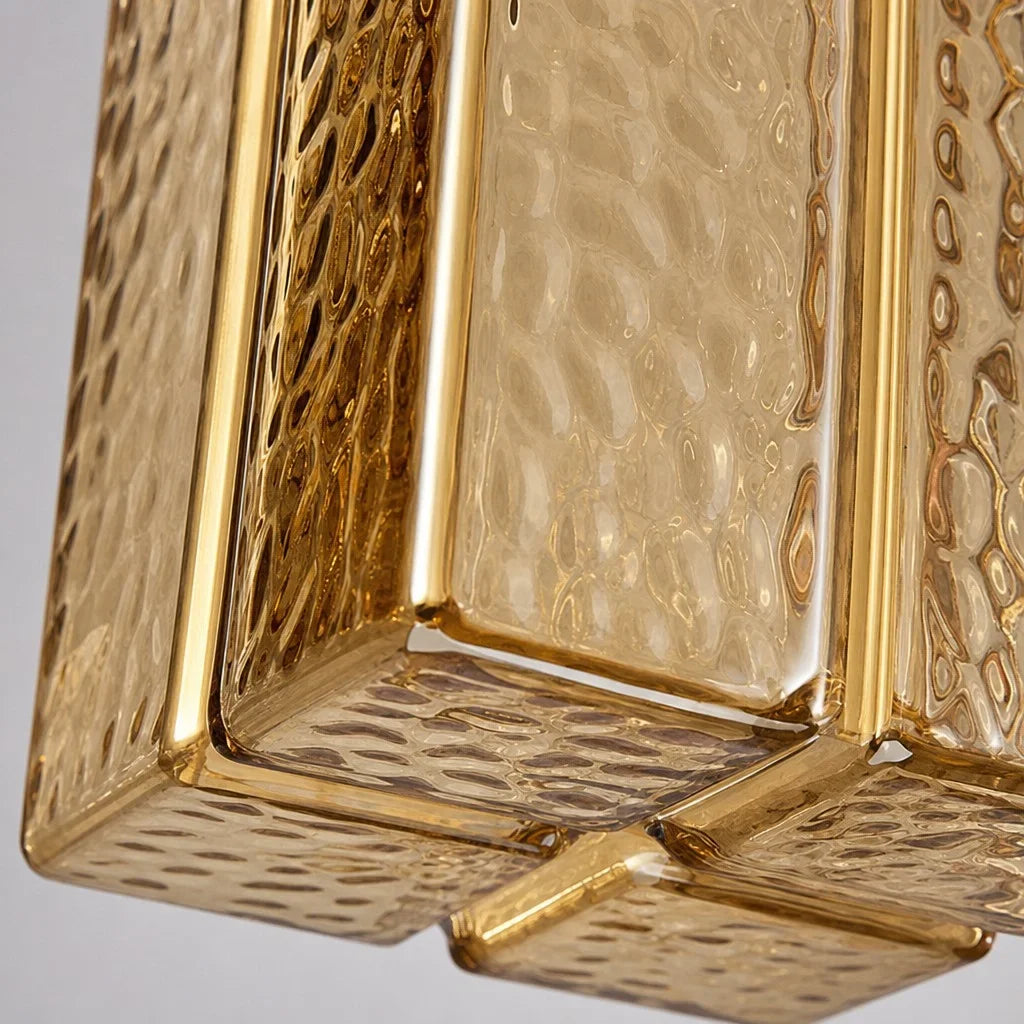 Modern Cube Hammered Glass Pendant Light, Clear Glass, Three Sizes