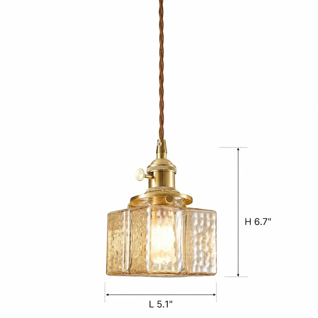 Modern Cube Hammered Glass Pendant Light, Clear Glass, Three Sizes