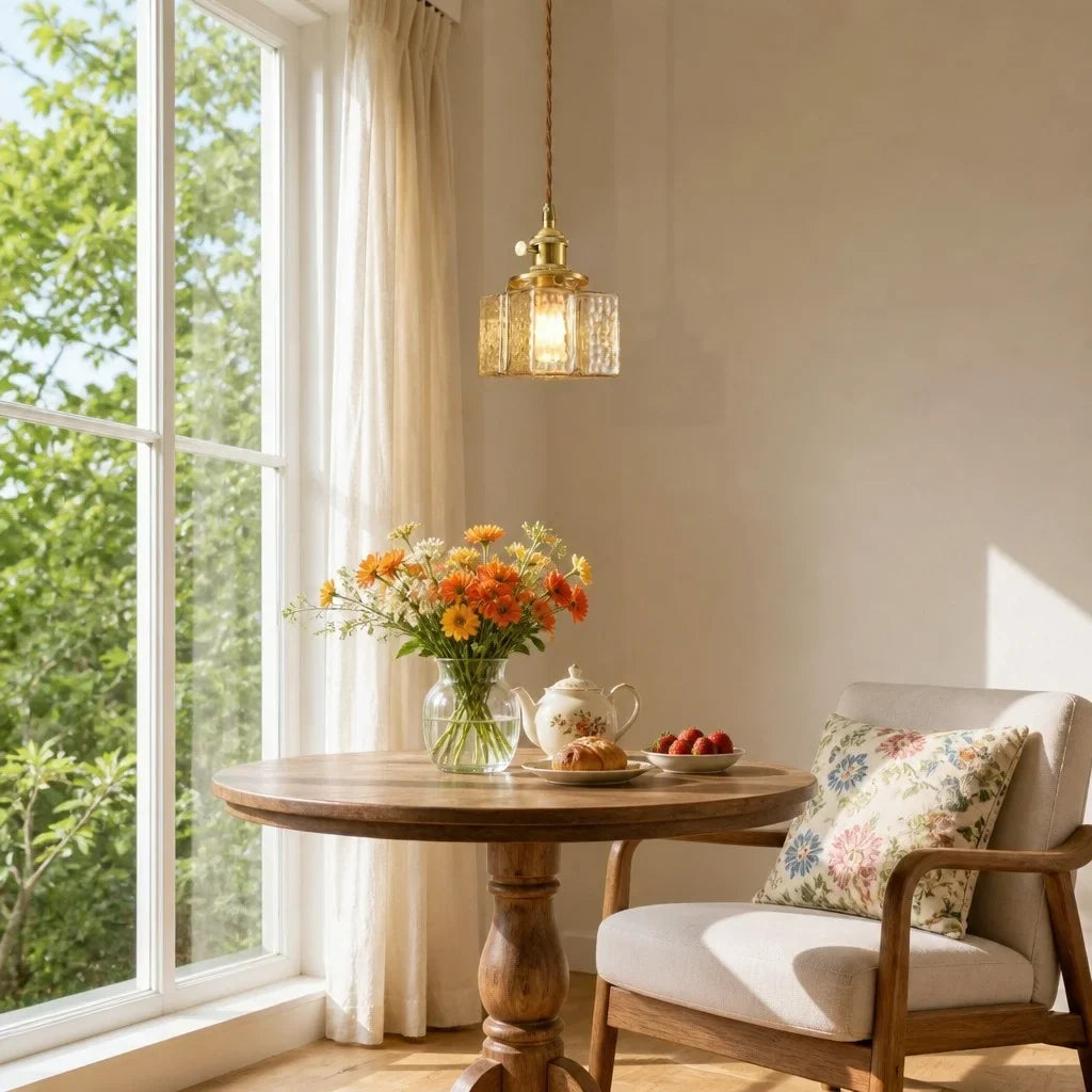 Modern Cube Hammered Glass Pendant Light, Clear Glass, Three Sizes