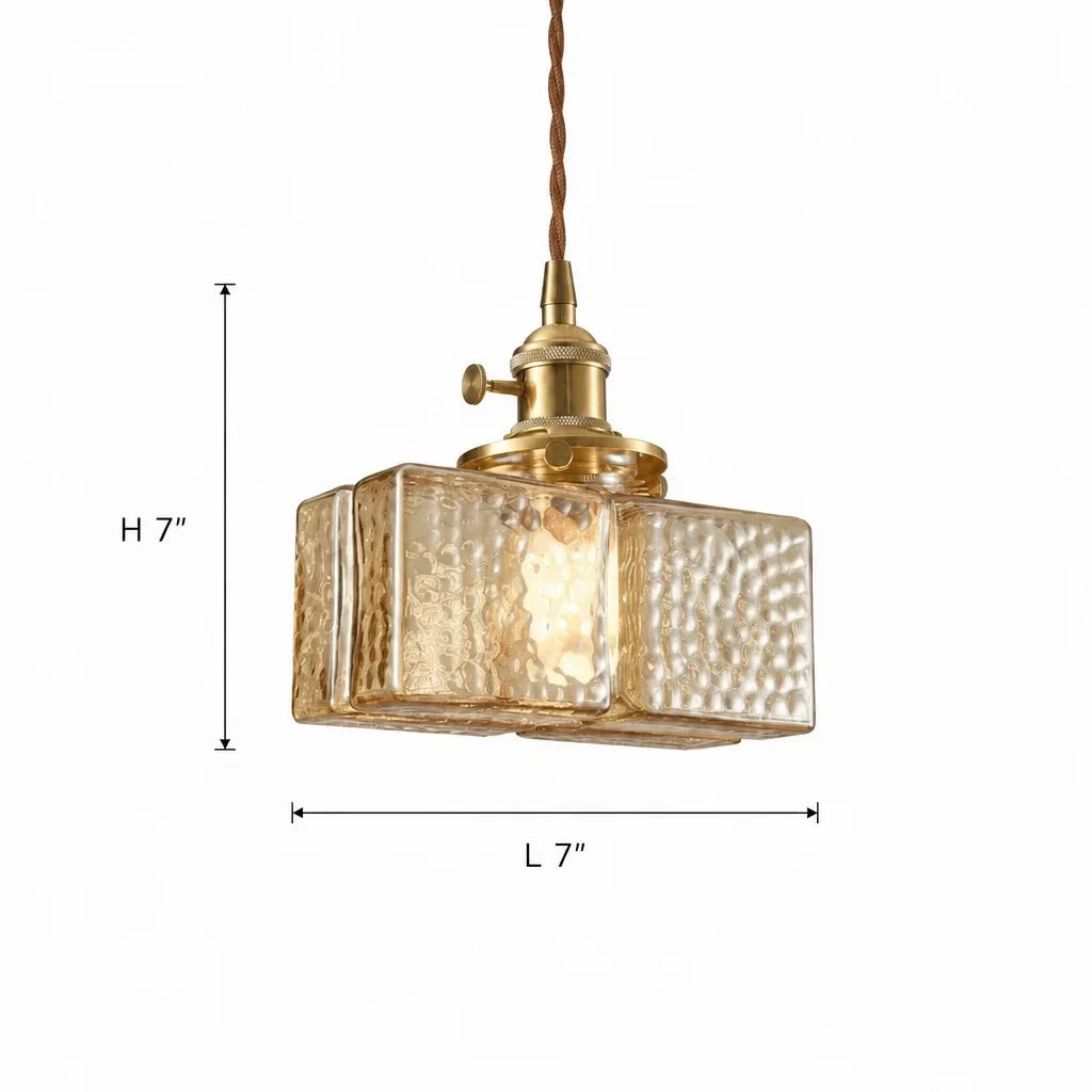 Modern Cube Hammered Glass Pendant Light, Clear Glass, Three Sizes