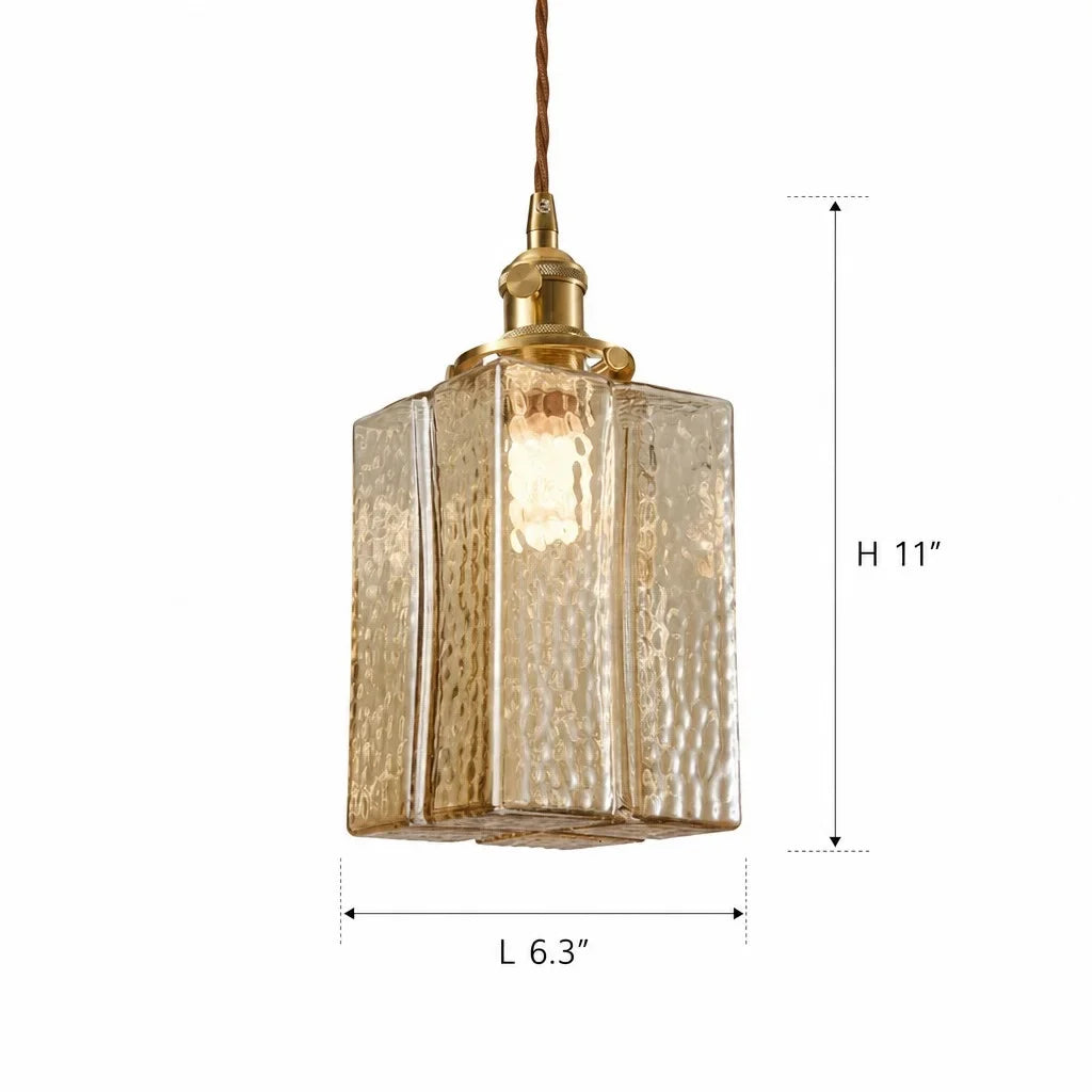 Modern Cube Hammered Glass Pendant Light, Clear Glass, Three Sizes