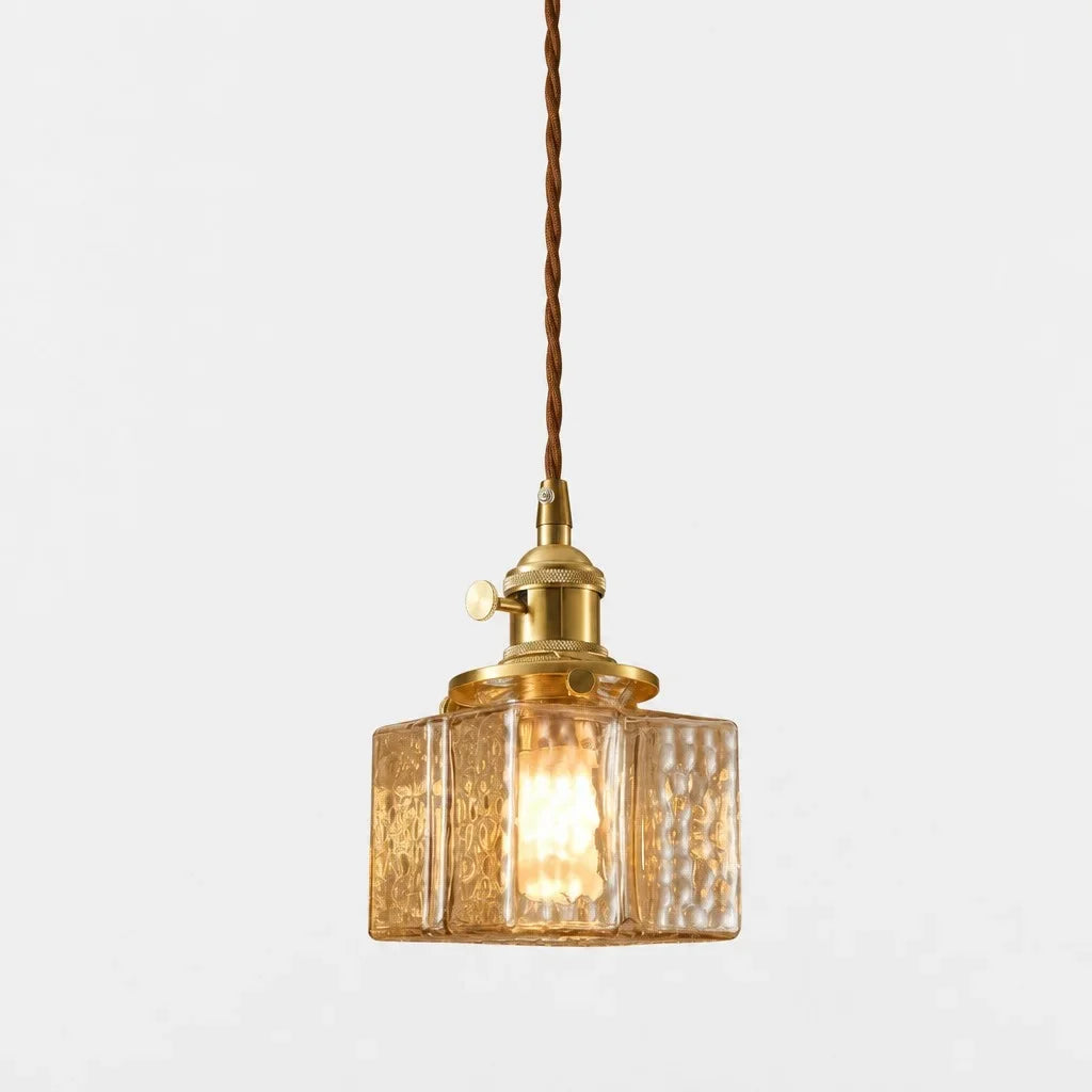 Modern Cube Hammered Glass Pendant Light, Clear Glass, Three Sizes
