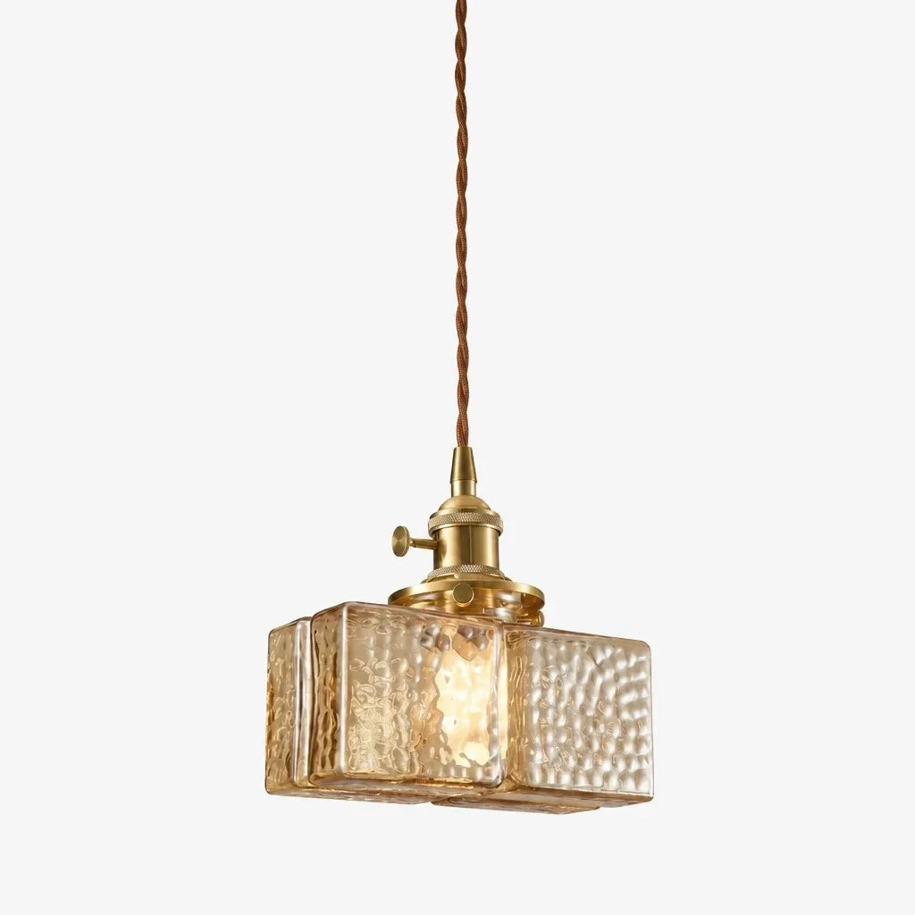 Modern Cube Hammered Glass Pendant Light, Clear Glass, Three Sizes