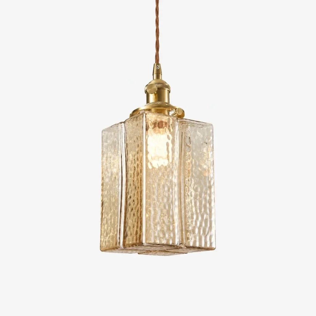 Modern Cube Hammered Glass Pendant Light, Clear Glass, Three Sizes