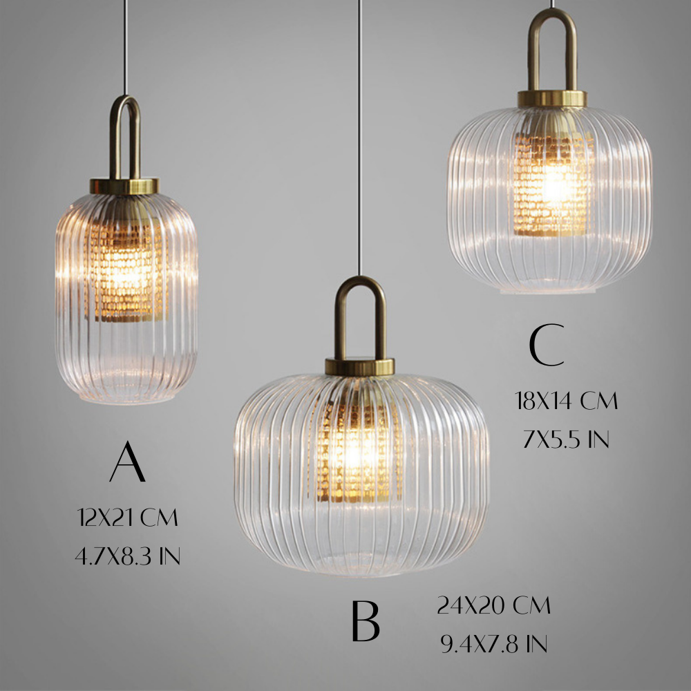 Modern Industrial Ribbed Glass Cylinder Pendant Light, Three Sizes