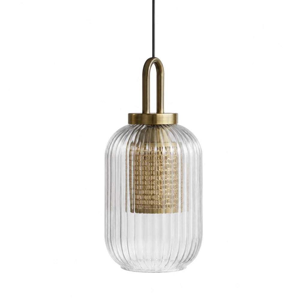 Modern Industrial Ribbed Glass Cylinder Pendant Light, Three Sizes