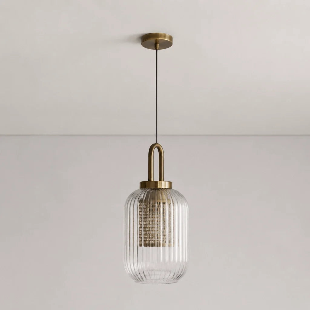 Modern Industrial Ribbed Glass Cylinder Pendant Light, Three Sizes