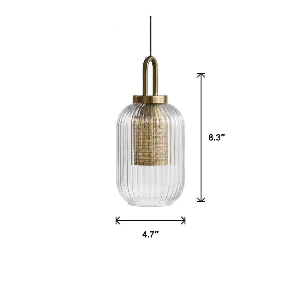 Modern Industrial Ribbed Glass Cylinder Pendant Light, Three Sizes