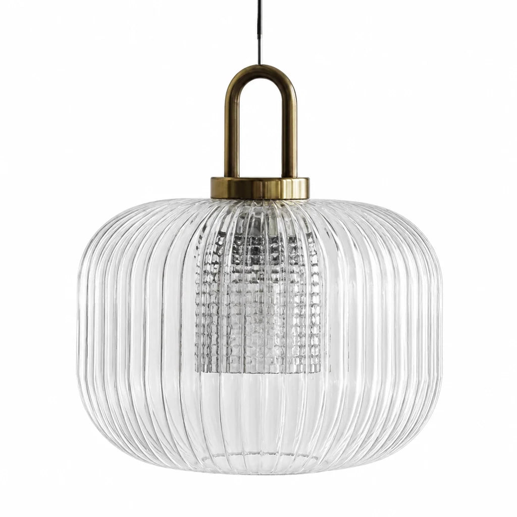 Modern Industrial Ribbed Glass Cylinder Pendant Light, Three Sizes