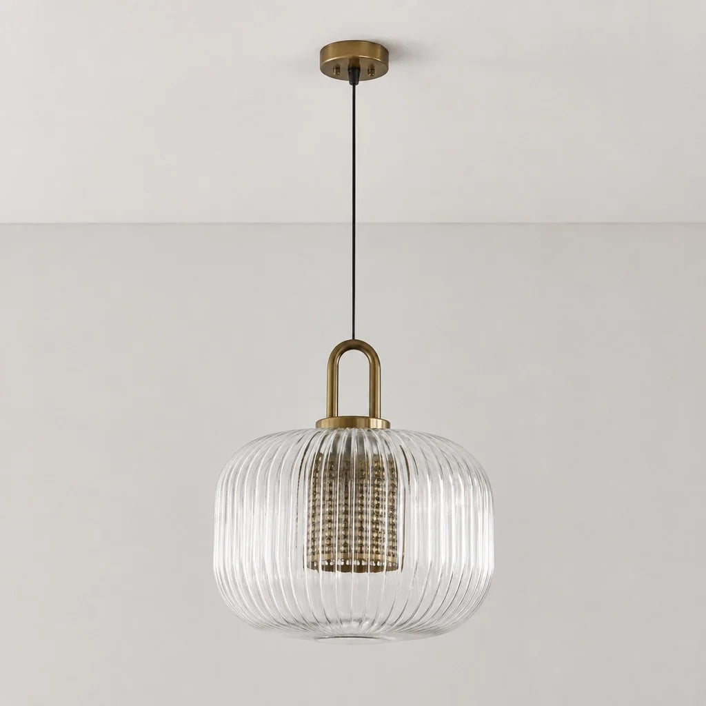 Modern Industrial Ribbed Glass Cylinder Pendant Light, Three Sizes