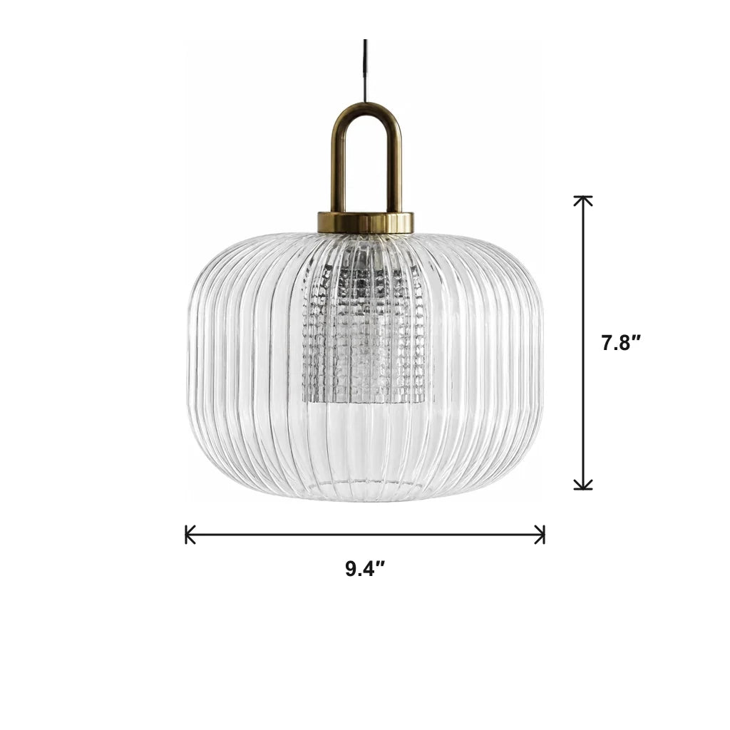 Modern Industrial Ribbed Glass Cylinder Pendant Light, Three Sizes