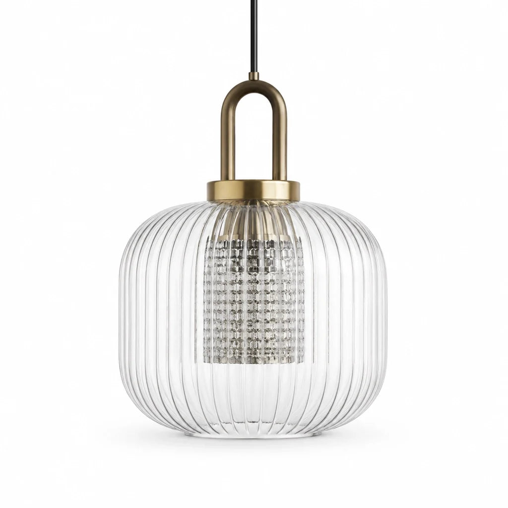 Modern Industrial Ribbed Glass Cylinder Pendant Light, Three Sizes