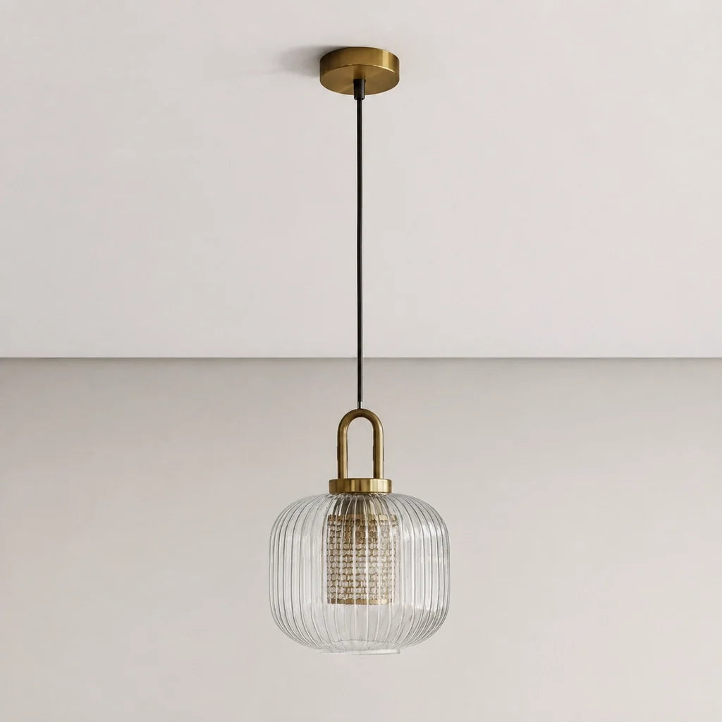 Modern Industrial Ribbed Glass Cylinder Pendant Light, Three Sizes